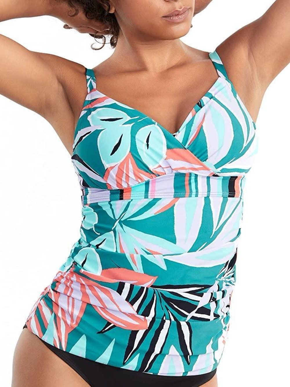Anne Cole Zesty Tropical Twist Front Underwire Tankini Swim Top 32DD 34D